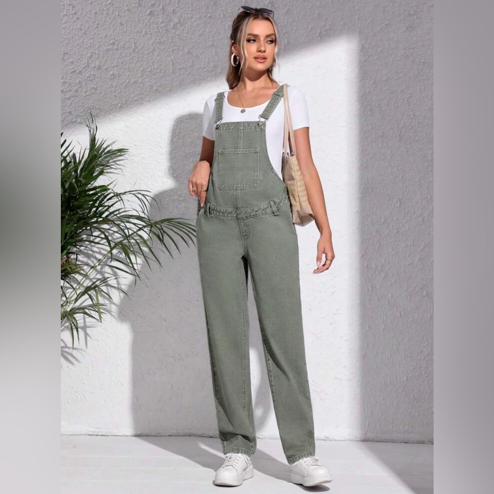 Maternity Patched Pocket Denim Overalls